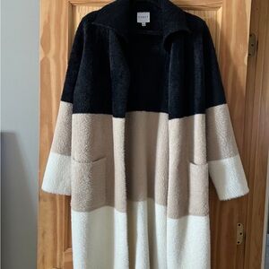 CYRUS Faux Mink Black, Winter White & Beige Color Block Cardigan Coat RARE! $198